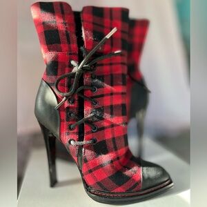 GX by Gwen Stefani Red and Black Checkered Heeled Boots